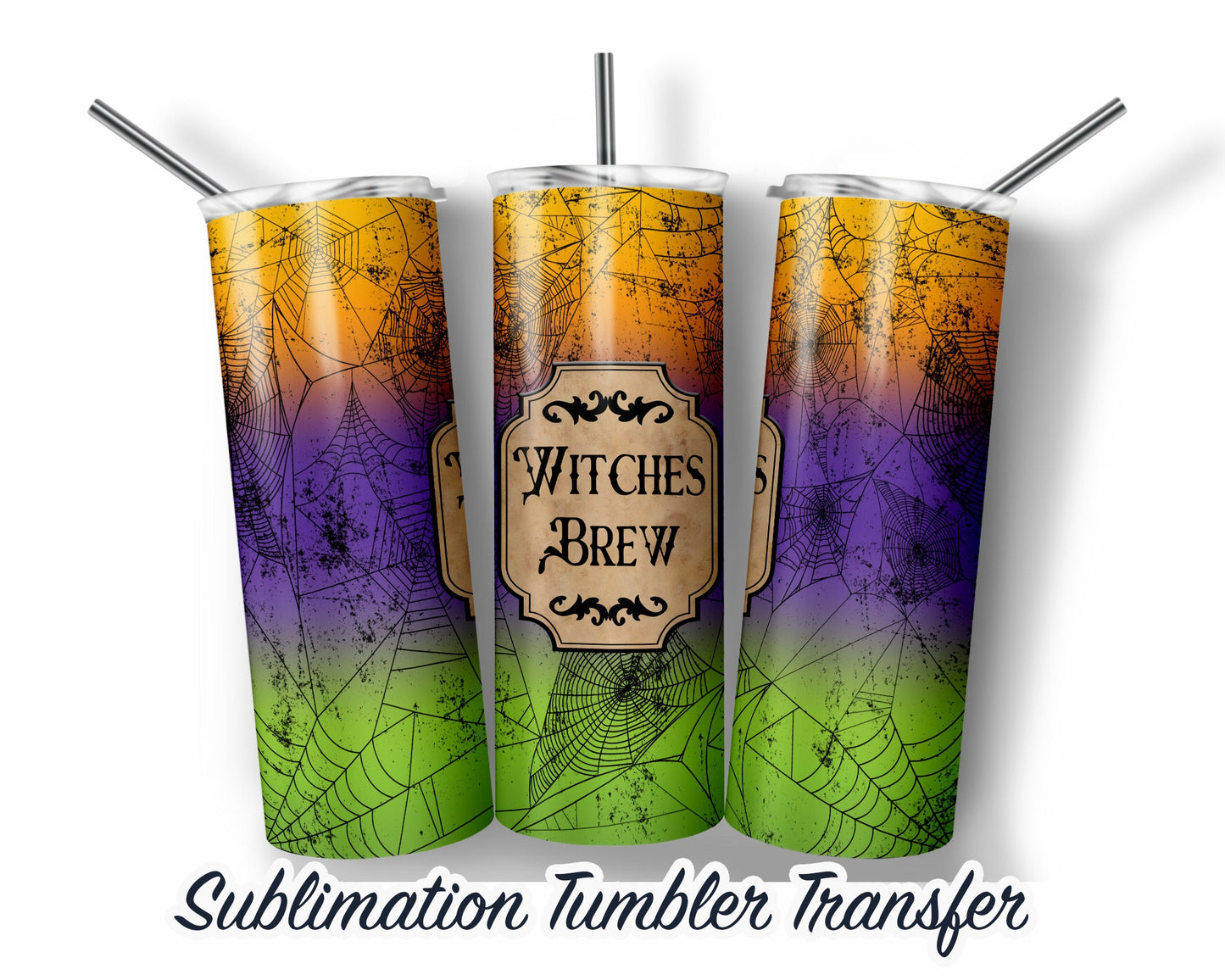 Halloween Witches Sublimation Transfer Print For 20 oz - 30 oz Skinny Tumbler - Ready To Press SHIPS NEXT DAY