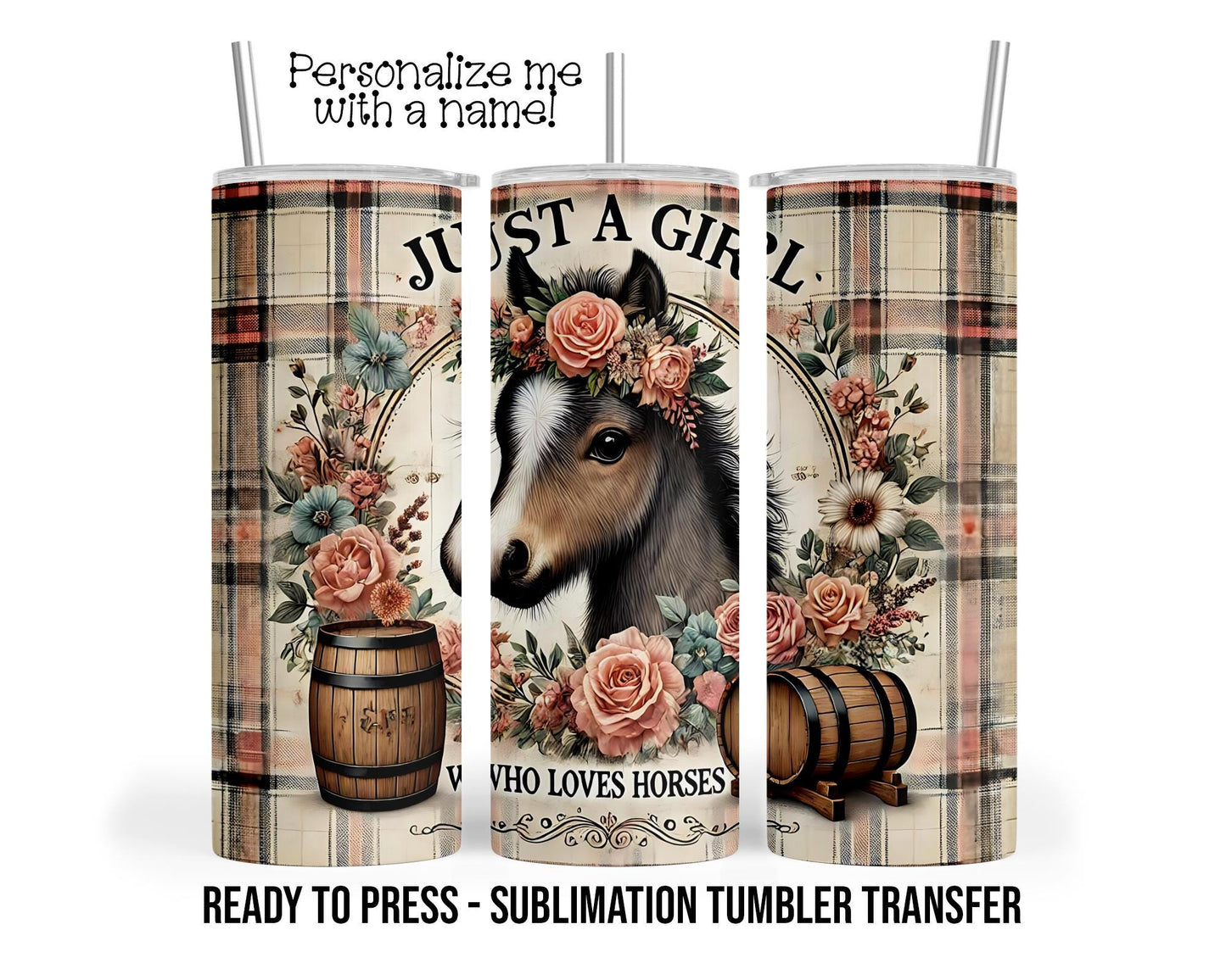 Horse with Flowers Sublimation Tumbler Transfer Print For 20 oz Tumblers - 30 oz Tumblers - Ready To press - Heat Transfers SHIPS NEXT DAY