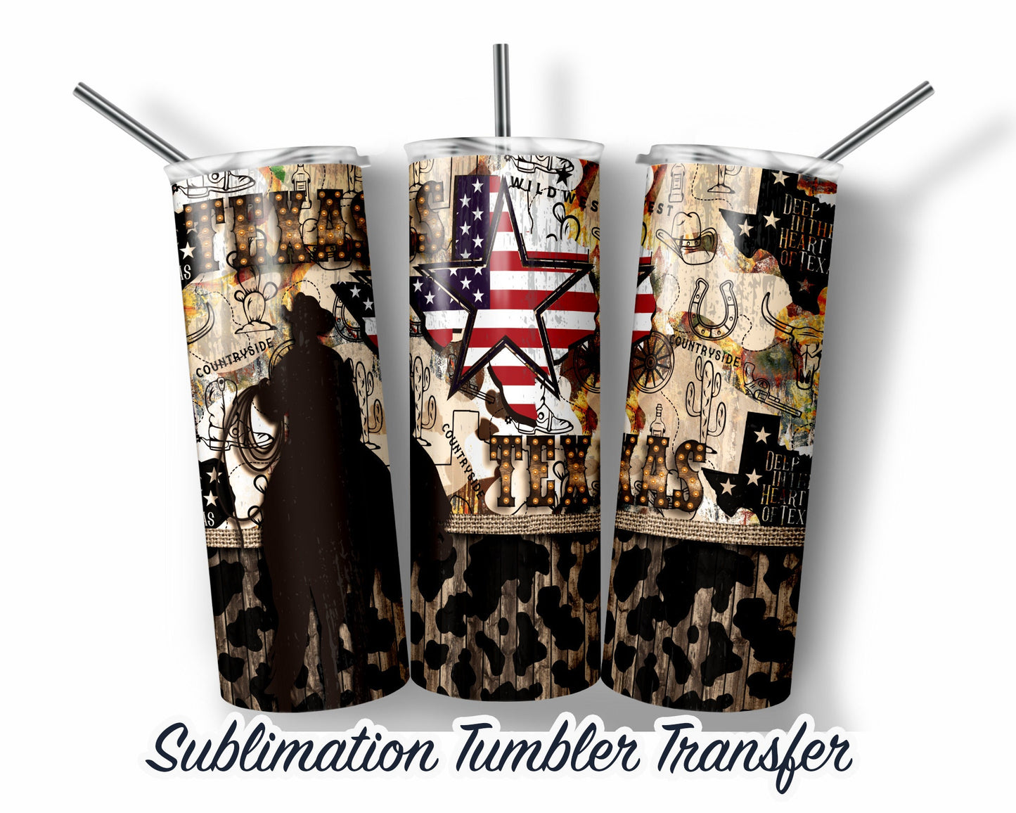 Cowboy Rodeo Sublimation Transfer Print For 20 oz Tumbler - 30 oz Skinny Tumbler - Ready To press - Heat Transfers