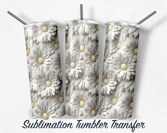 3D Floral  Sublimation Transfer Print 20 oz - 30 oz Skinny Tumbler - Ready to Press - Heat Transfers