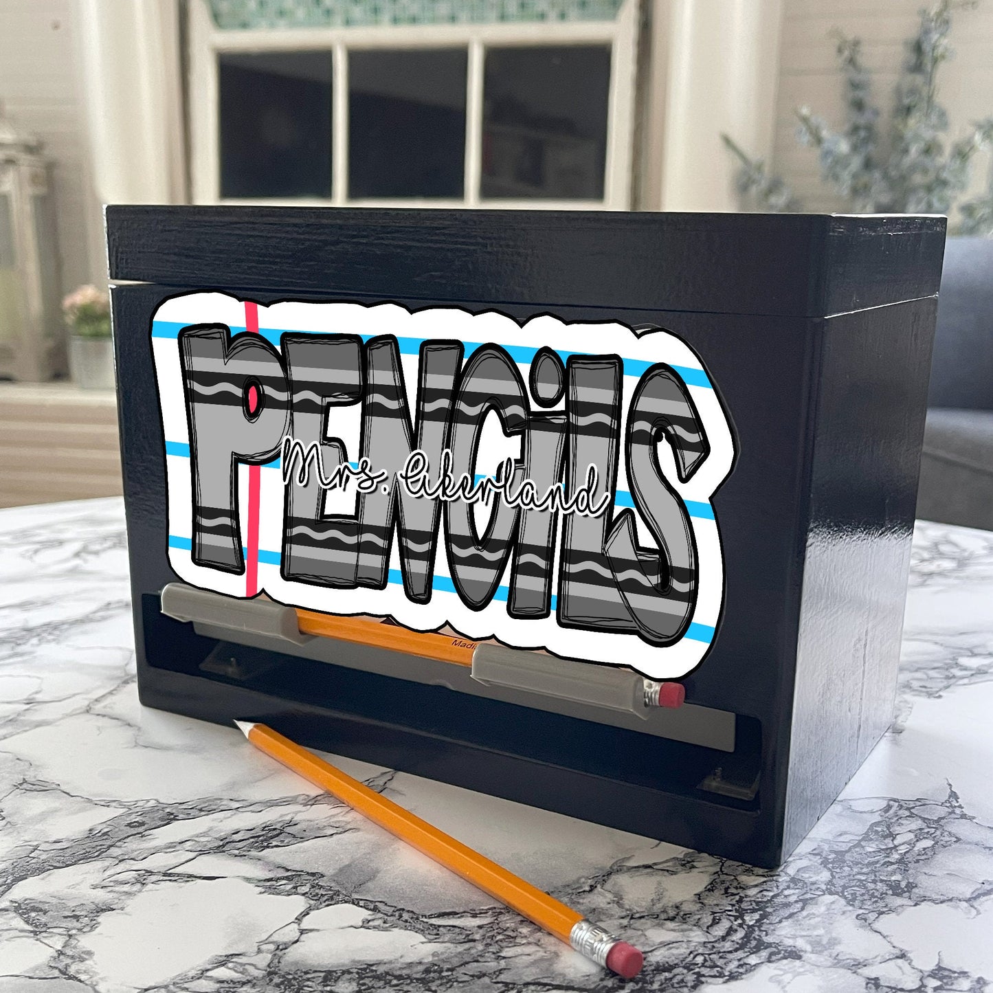 Custom Pencil Dispenser Vinyl Decal Personalized with a name