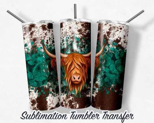 Highland Cow  Sublimation Transfer Print For 20 oz Tumblers - 30 oz Tumblers - Ready To press - Heat Transfers SHIPS NEXT DAY