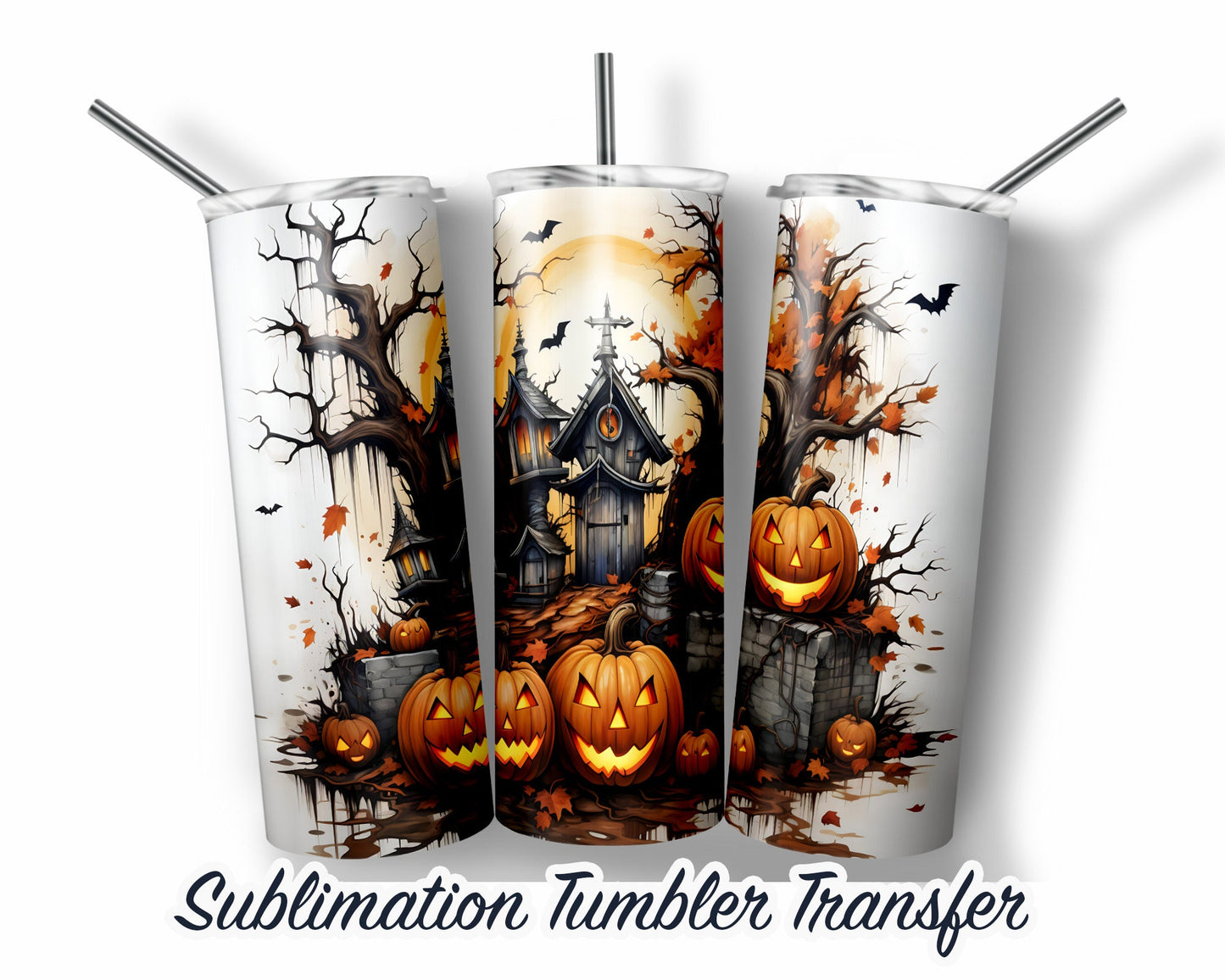 Halloween Sublimation Transfer Print For 20 oz - 30 oz Skinny Tumbler - Ready To Press SHIPS NEXT DAY