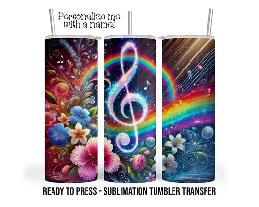 Floral, Rainbow, Music Sublimation Tumbler Transfer Print For 20 oz Tumbler - 30 oz Tumbler Ready To press Heat Transfers SHIPS NEXT DAY
