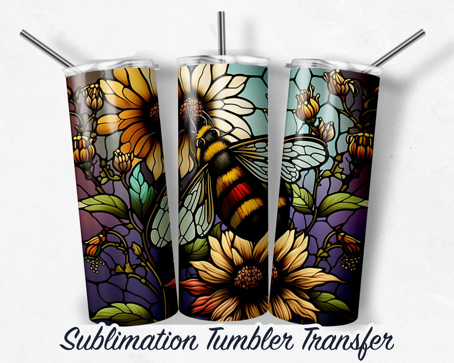 Stained Glass Bee Sublimation Transfer Print For 20 oz Tumblers - 30 oz Tumblers - Ready To press - Heat Transfers