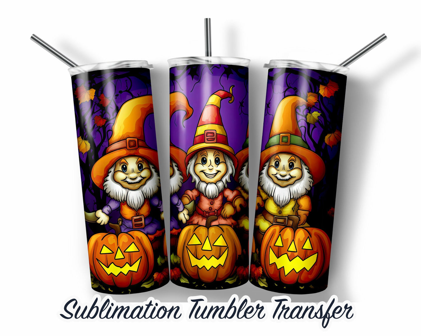 Halloween Gnomes Sublimation Transfer Print For 20 oz - 30 oz Skinny Tumbler - Ready To Press