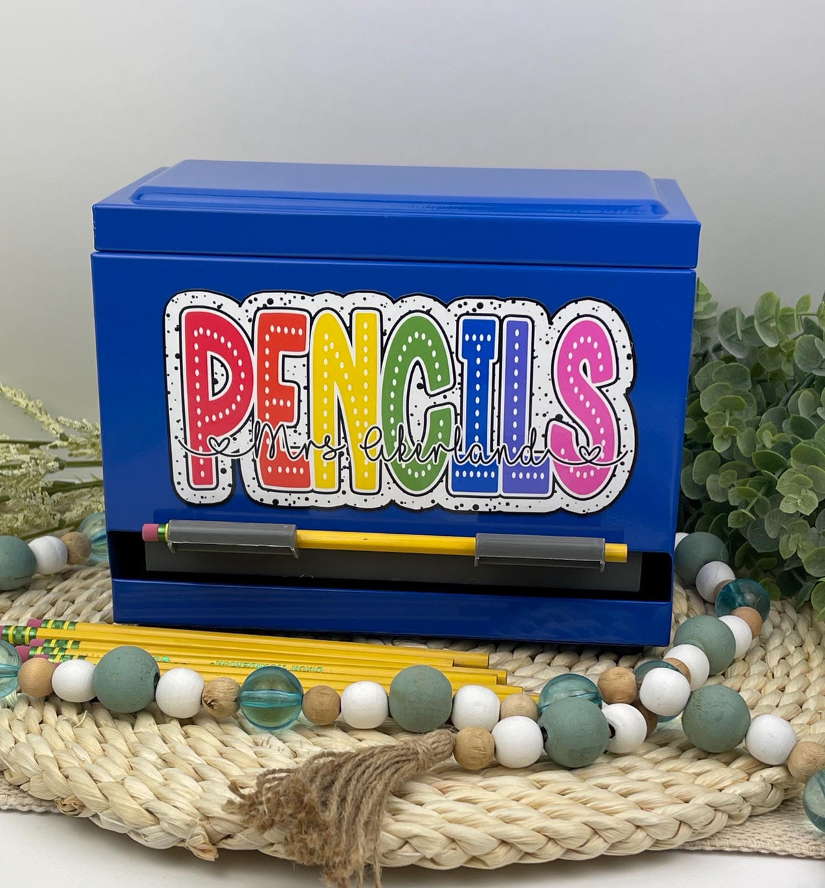 MAGNETIC Pencil Dispenser Decal Personalized with a name, Custom Magnets, Classroom Decor, Rainbow Pencils, Dalmatian Dot theme