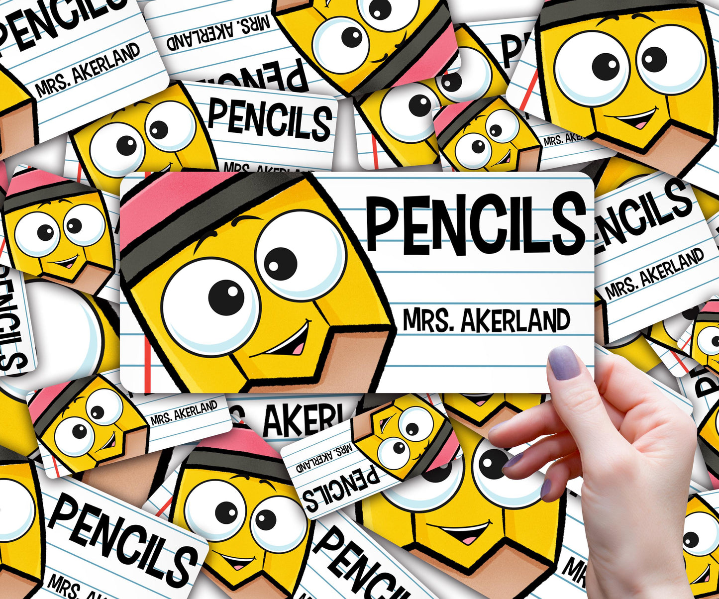 Custom Pencil Dispenser Vinyl Decal Personalized with a name, Waterproof Decal, Yellow Pencil, Teacher Appreciation Approx. 3.5x7.5 inches