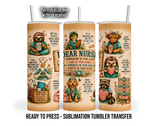 Nurse Animal Affirmations Tumbler Sublimation Transfer - -, 20oz and 30oz Transfers, Ready to Press