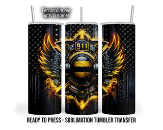 911 Dispatcher Tumbler Sublimation Transfer, Black and Gold Wings, 20oz and 30oz Transfers, Ready to Press
