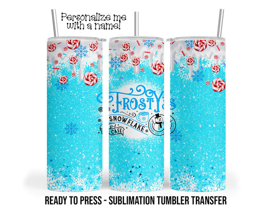 Frost Snowflake Cafe Christmas Sublimation Tumbler Transfer Print 20oz Tumbler, Ready To press Heat Transfer SHIPS NEXT DAY