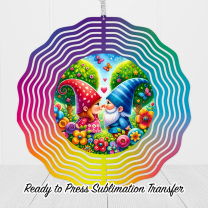 Kissing Gnomes Valentine Theme Wind Spinner Sublimation Ready To press Heat Transfer SHIPS NEXT DAY