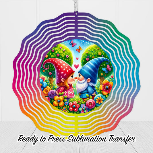 Kissing Gnomes Valentine Theme Wind Spinner Sublimation Ready To press Heat Transfer SHIPS NEXT DAY