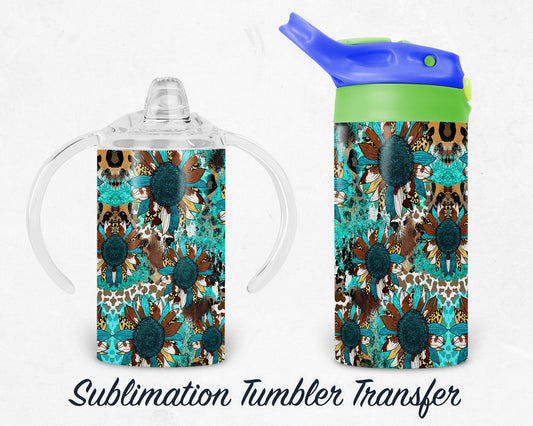 Rustic Sunflower Kids 12 oz Sippy Sublimation Tumbler Transfer - Ready To press - Heat Transfers SHIPS NEXT DAY