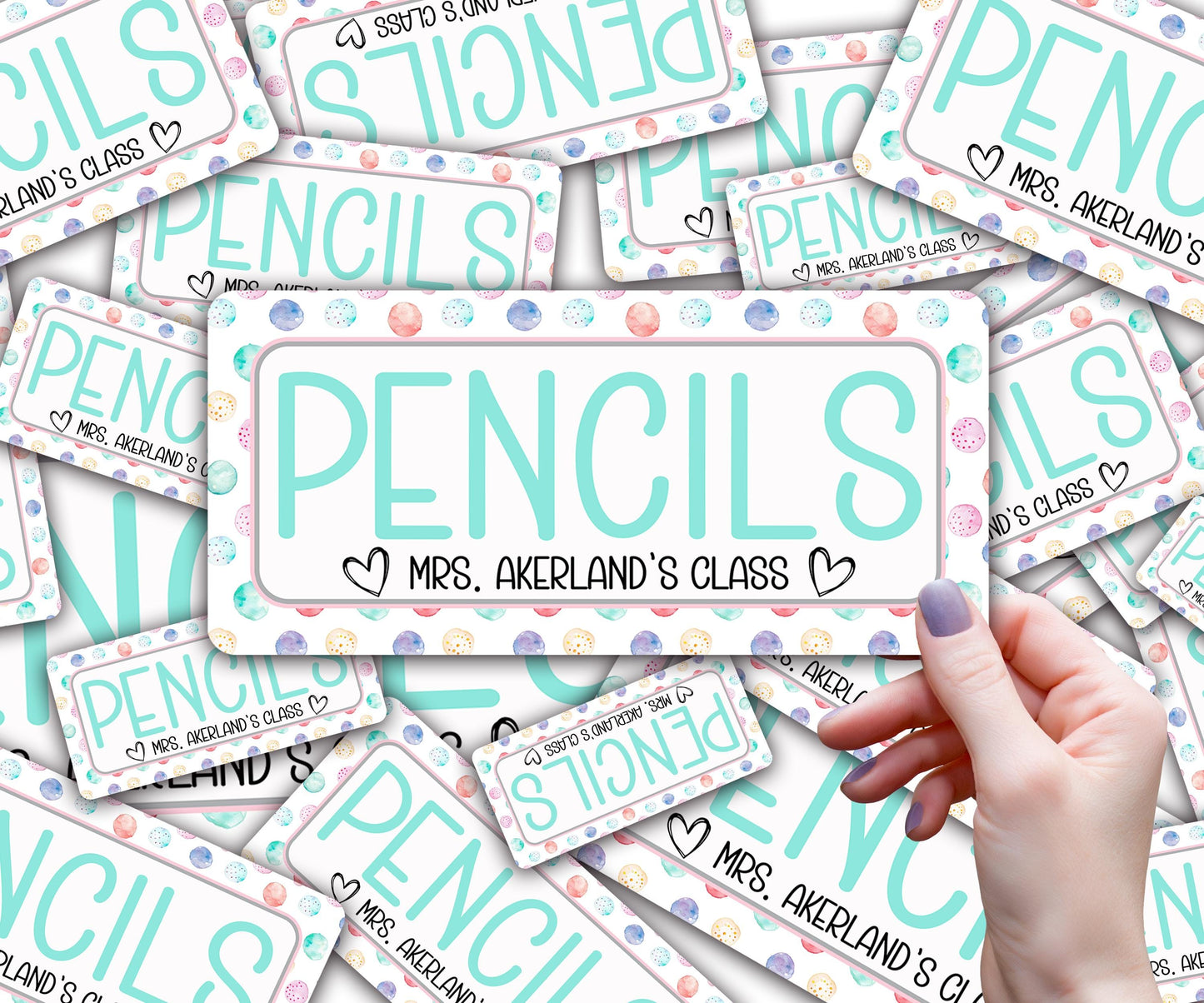 Custom Pencil Dispenser Vinyl Decal Personalized with a name, Waterproof Decal, Mint Theme, Teacher Appreciation Approx. 3.5x7.5 inches