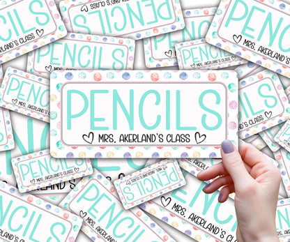 Custom Pencil Dispenser Vinyl Decal Personalized with a name, Waterproof Decal, Mint Theme, Teacher Appreciation Approx. 3.5x7.5 inches