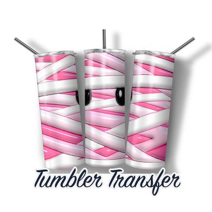 Halloween Mummy Puff Inflated Effect Halloween Sublimation Transfer Print For 20 oz Tumblers - 30 oz Tumblers Ready To press Heat Transfers
