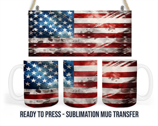 American Flag Sublimation Transfer Print For 11 oz - 15 oz Mugs - Ready To press - Heat Transfer SHIPS NEXT DAY
