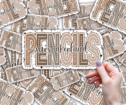 Custom Pencil Dispenser Vinyl Decal Personalized with a name, Waterproof Decal, Boho Theme, Teacher Appreciation Approx. 3.5x7.5 inches