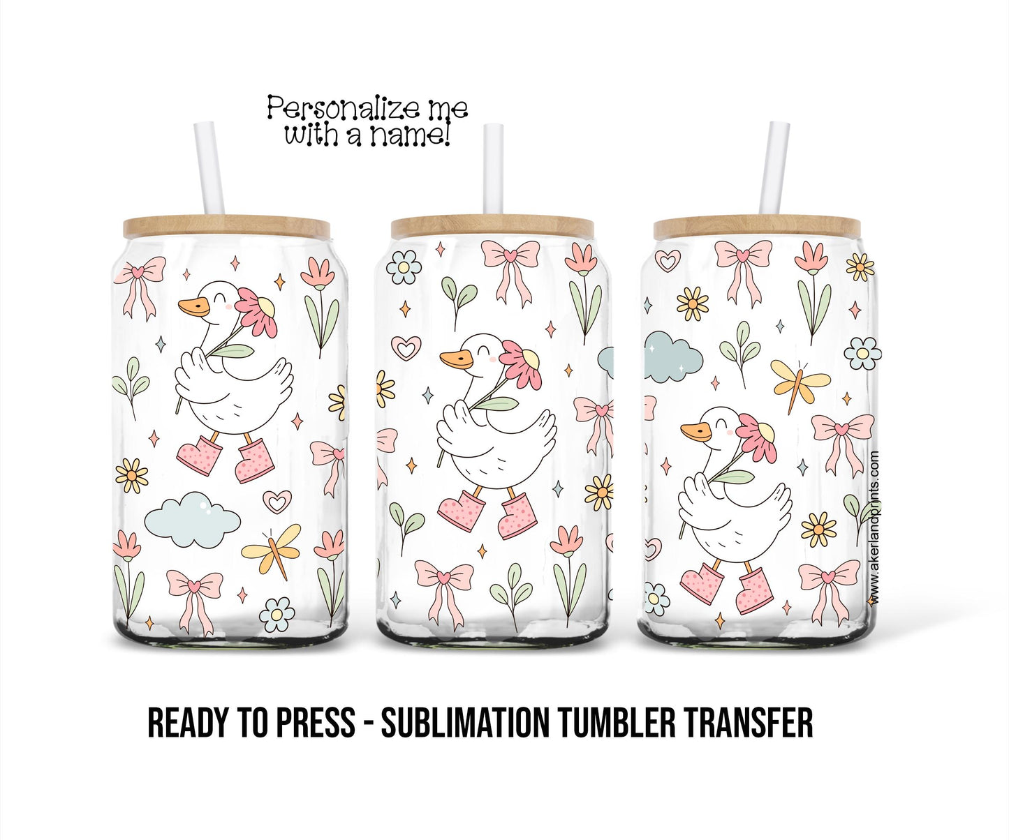 Silly Goose, Coquette, Floral, Cartoon 16 oz Glass Can Sublimation Transfer Ready to Press Heat Transfer SHIPS NEXT DAY