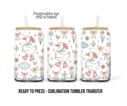 Silly Goose, Coquette, Floral, Cartoon 16 oz Glass Can Sublimation Transfer Ready to Press Heat Transfer SHIPS NEXT DAY