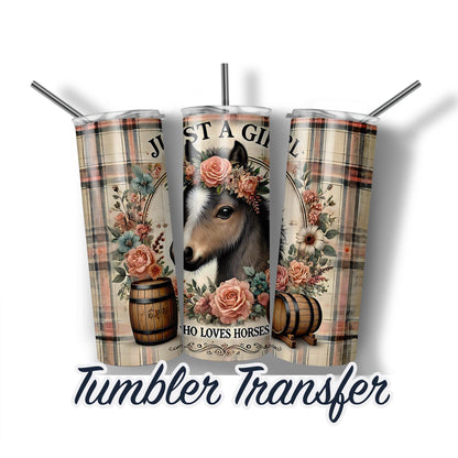 Horse with Flowers Sublimation Transfer Print For 20 oz Tumblers - 30 oz Tumblers - Ready To press - Heat Transfers SHIPS NEXT DAY