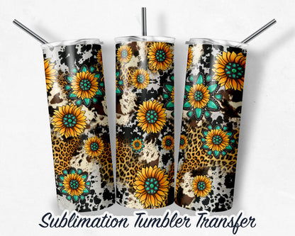 Gemstone Sunflower - Tumbler Sublimation Transfer - Ready To Press - Heat Transfer - 20-30oz Transfers - Leopard SHIPS NEXT DAY