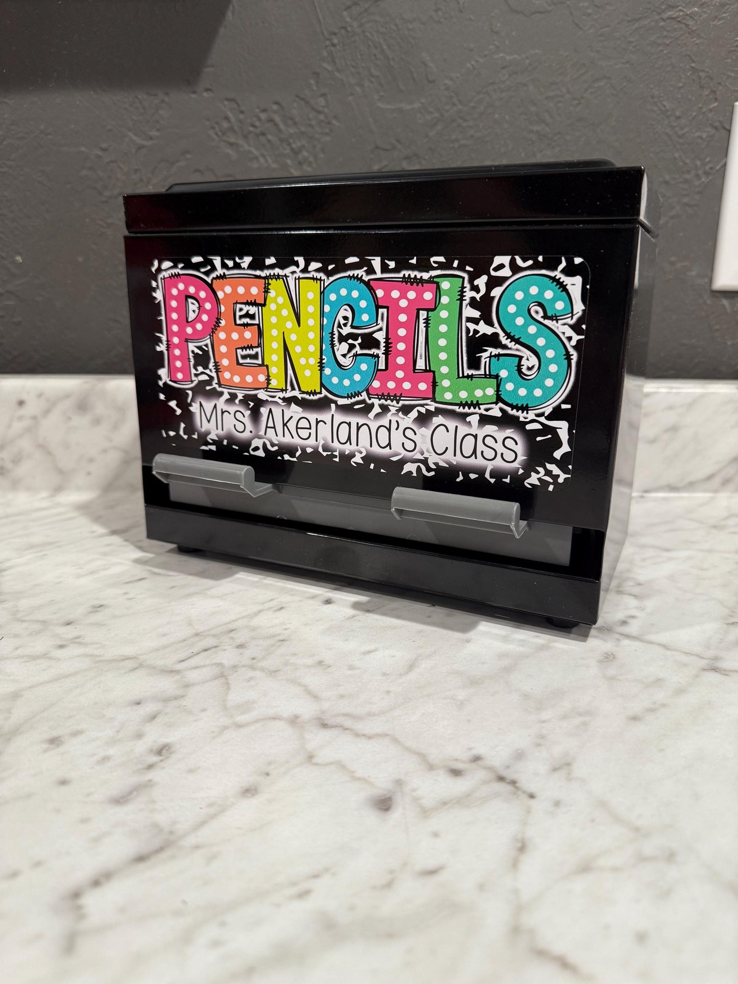 Custom Pencil Dispenser Vinyl Decal Personalized with a name, Waterproof Decal, Rainbow Theme, Teacher Appreciation Approx. 3.5x7.5 inches