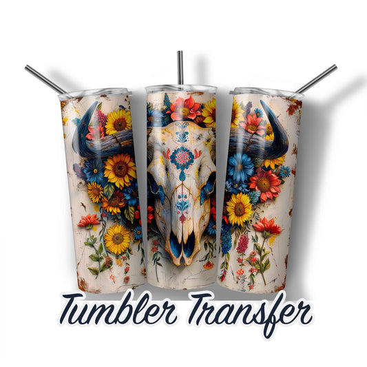 Southwestern Bull Skull Sublimation Transfer Print For 20 oz Tumblers - 30 oz Tumblers - Ready To press - Heat Transfers READY TO PRESS