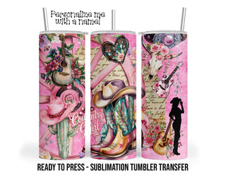 Cowgirl, Rustic Country Girl, Western Wrap Sublimation Tumbler Transfer Print 20oz Tumbler, Ready To press Heat Transfer SHIPS NEXT DAY