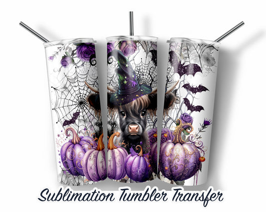 Highland Cow Halloween  Sublimation Transfer Print For 20 oz Tumblers - 30 oz Tumblers - Ready To press - Heat Transfers
