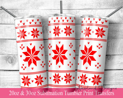 Knitted Christmas  Sublimation Transfer Print For 20 oz - 30 oz Tumbler - Ready To press - Heat Transfers SHIPS NEXT DAY