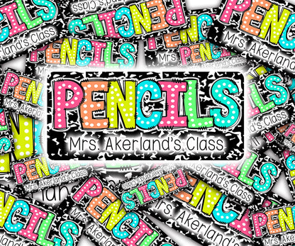 Custom Pencil Dispenser Vinyl Decal Personalized with a name, Waterproof Decal, Rainbow Theme, Teacher Appreciation Approx. 3.5x7.5 inches