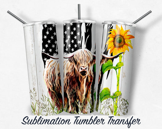 Highland Cow  Sublimation Transfer Print For 20 oz Tumblers - 30 oz Tumblers - Ready To press - Heat Transfers SHIPS NEXT DAY