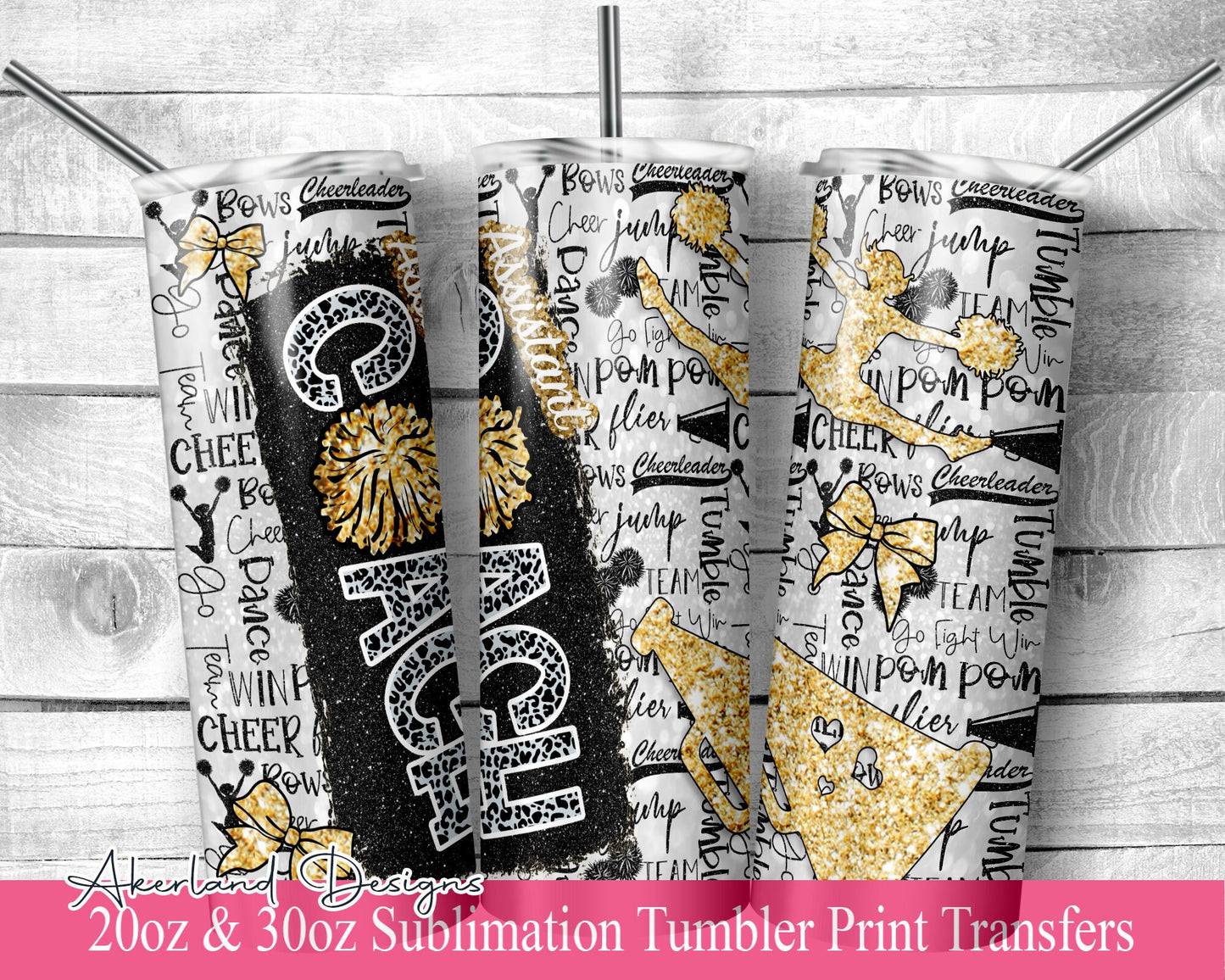 Gold Assistant Cheer COACH  Sublimation Transfer Print 20 oz -30 oz Tumbler - Ready To press - Heat Transfers