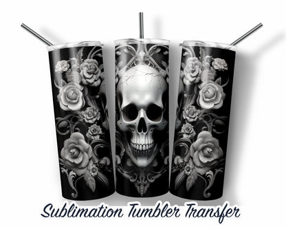3d Skulls Halloween -  Sublimation Transfer Print For 20 oz Tumbler - 30 oz Skinny Tumbler - Ready To press - Heat Transfers