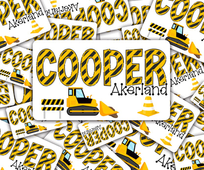 Custom Decal for Pencil Box Personalized with Name, 3.9 tall x 6.8 wide, Waterproof Decals for Students, Classroom Sticker, Construction