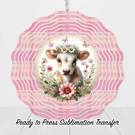 Baby Cow Pink Wind Spinner Sublimation Ready To press Heat Transfer SHIPS NEXT DAY