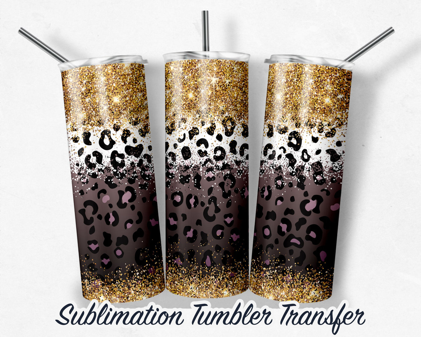 Glitter Leopard Print -  Sublimation Transfer Print For 20 oz - 30 oz Skinny Tumbler - Ready To press - Heat Transfer
