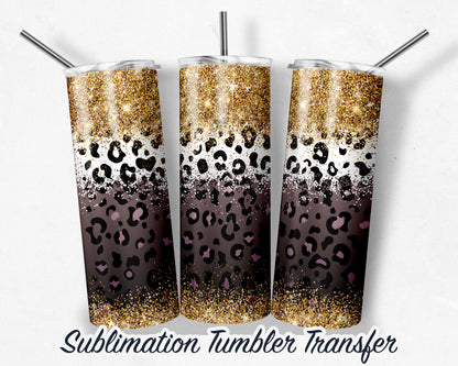 Glitter Leopard Print -  Sublimation Transfer Print For 20 oz - 30 oz Skinny Tumbler - Ready To press - Heat Transfer