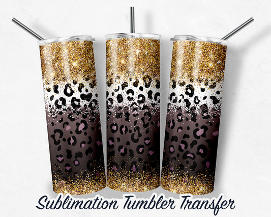 Glitter Leopard Print -  Sublimation Transfer Print For 20 oz - 30 oz Skinny Tumbler - Ready To press - Heat Transfer