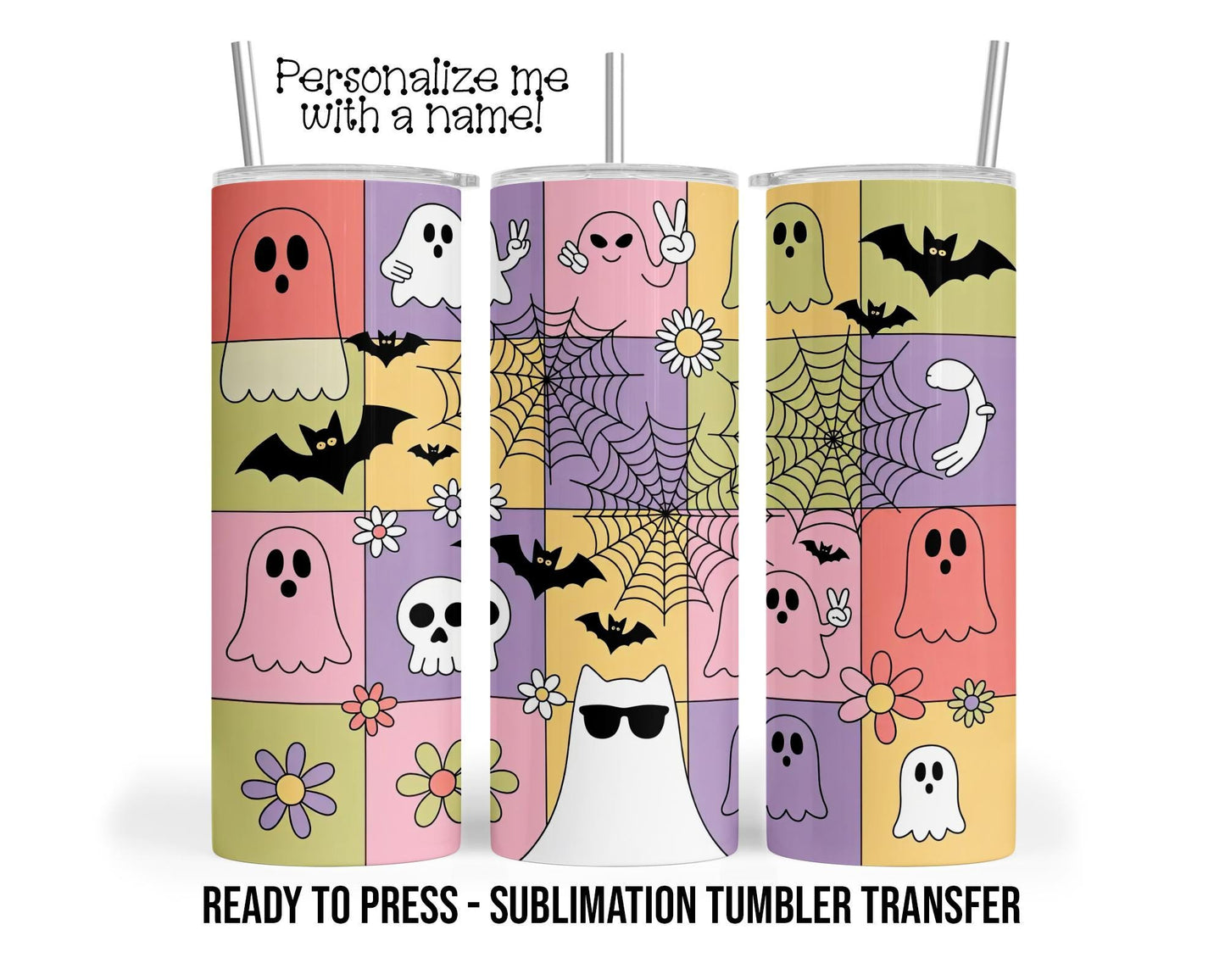 Pastel Goth, Ghost Halloween, Spooky Fall Sublimation Tumbler Transfer Print 20oz Tumbler, Ready To press Heat Transfer SHIPS NEXT DAY