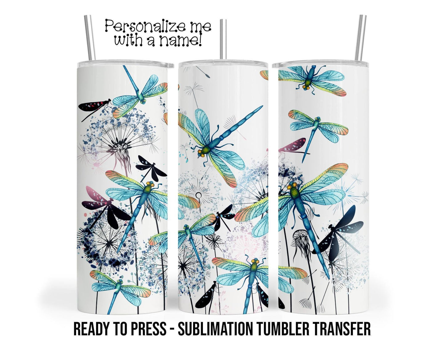 Sublimation Tumbler Transfer - Dragonfly Art Heat Press Transfer for 20 oz & 30 oz Tumbler Wrap