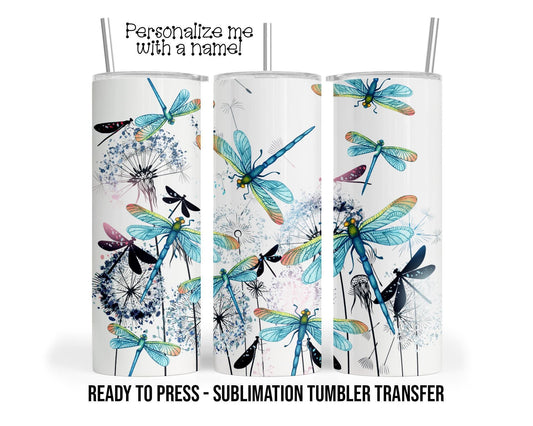 Sublimation Tumbler Transfer - Dragonfly Art Heat Press Transfer for 20 oz & 30 oz Tumbler Wrap