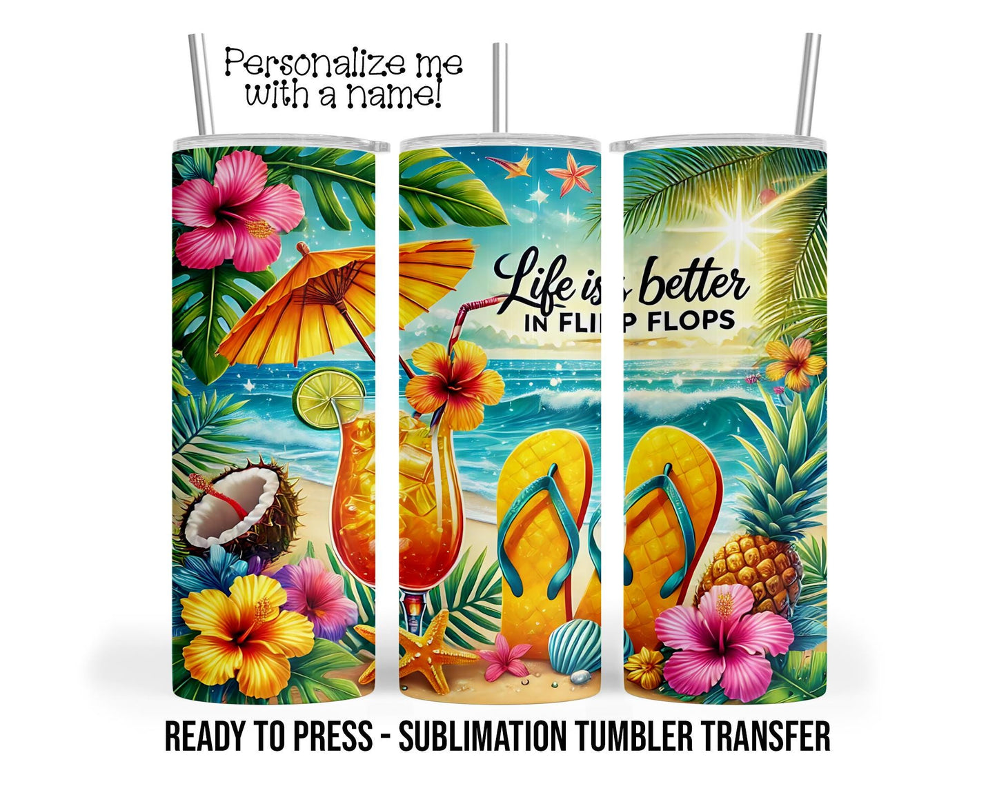 Beach Sublimation Tumbler Transfer Print For 20 oz Tumbler - 30 oz  Tumbler - Ready to Press - Heat Transfers SHIPS NEXT DAY