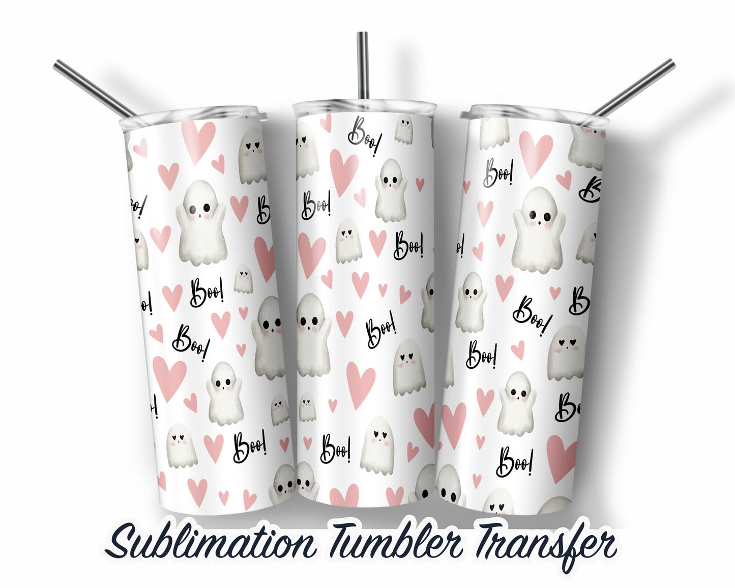 Ghost Halloween  Sublimation Transfer Print For 20 oz Tumbler - 30 oz Skinny Tumbler - Ready To press - Heat Transfers
