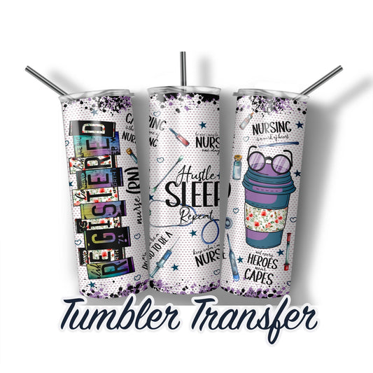 Registered Nurse RN Sublimation Transfer Print For 20 oz - 30 oz Tumbler - Ready To press - Heat Transfers Ships NEXT DAY
