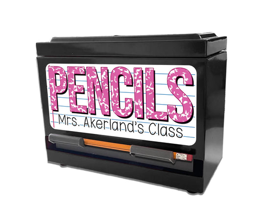 Custom Pencil Dispenser Vinyl Decal Personalized with a name, Waterproof Decal, Pink Theme, Teacher Appreciation Approx. 3.5x7.5 inches