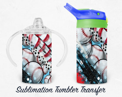 Baseball - Kids 12 oz Sippy Sublimation Tumbler Transfer - Ready To press - Heat Transfers SHIPS NEXT DAY