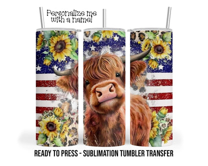 Highland Cow Sublimation Tumbler Transfer Print For 20 oz Tumblers - 30 oz Tumblers - Ready To press - Heat Transfers